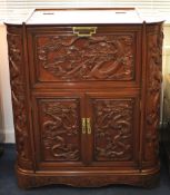 Chinese ornately carved rosewood cocktail cabinet, 92cm wide