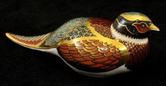 Royal Crown Derby Collectors Guild paperweight Woodland Pheasant gold stopper 17cm long