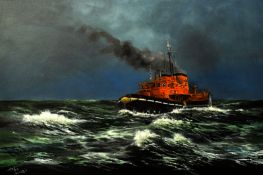 Signed oil on canvas of Britains last paddle tug, The Faithful 83cm x 62cm with information to