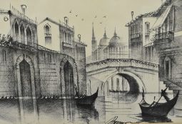 Three various pictures including pencil on paper `Venice Waterways` 31cm x 46cm, LEMMAN ZARIF