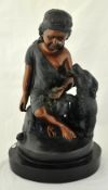 Modern sculpture of young girl with dog, approx 47cm