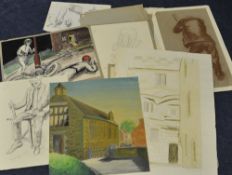 Various sketches and pictures including figure studies, landscape etc
