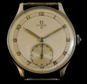 A gents steel Omega wrist watch with sub second dial, 35mm diameter, lacks strap