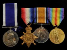 Trio of Great War medals to C J Braddon, together with Long Service and Good Conduct Medal, HMS