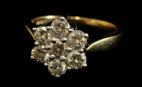 18ct diamond seven stone cluster ring, size I