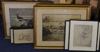 After Lionel Edwards set of three prints including The Stag, The Fox and The Otter t/w seven other