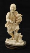 Carved Japanese ivory figure Fieldworker With  Hare on stand, 13.5cm