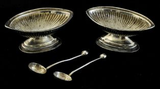 Pair of silver table salts with original spoons in fitted case
