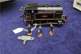 Hornby tinplate and clockwork No 40 tank loco O gauge and clockwork engine and three figures, boxed