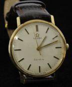 Gents 9ct gold Omega wrist watch with leather strap