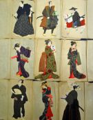 Interesting collection of nine 19th century Japanese costume design pictures within an envelope