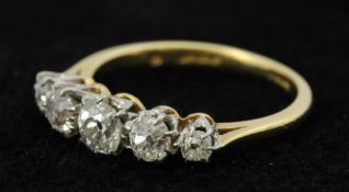 18ct diamond five stone ring, size J