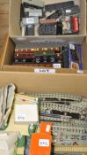 Selection of mixed Hornby Dublo, comprising three rail and two rail locos, coaches, wagons. Includes