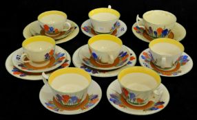 Clarice Cliff Crocus tea cups and saucers and side plates (19)