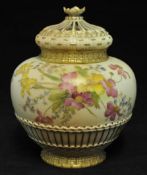 A Royal Worcester porcelain pot pourri vase and cover (missing final), no 101230, model 1286, 16cm