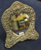 Heart shaped mirror with ornate silver frame (glass damaged) 29cm x 27cm