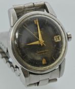 Gents steel Omega Automatic Seamaster, calendar wrist watch with black dial