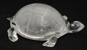 A large crystal Turtle by Daum, signed, 12cm high x 30cm wide