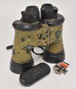A pair of German World War II U boat binoculars, impressed 7 x 50 109471 blc, possibly by Zeiss, the