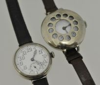 Nickel wrist watch with original strap and protective grill t/w silver wrist watch, London import