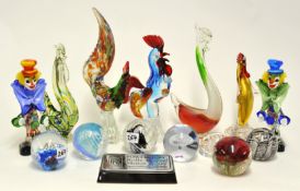 Collection of 7 Murano glass ornaments, a Rolls Royce paperweight and seven various glass