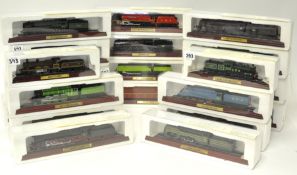 Collection of 37 Atlas Editions static model locomotives on wood plinths (boxed) together with