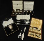 Five various cased silver cutlery sets including 3 spoon sets together with other silverwares (