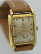 18ct Omega Turler gents wrist watch with sub second dial and leather strap