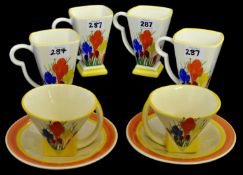 Moorland Chelsea Works, Burslem, Crocus four small mugs together with two cups and saucers (6)