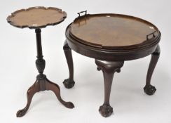 A mahogany tripod wine table and a low mahogany try top table, 58cm diameter