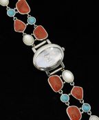 Ladies silver and stone set fashion quartz wrist watch `gems`