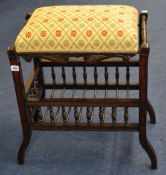 An Edwardian Piano Stool with adjustable and upholstered seat