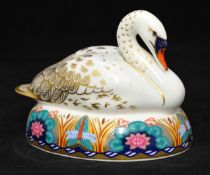 Royal Crown Derby Paperweight Large Swan, 10cm, gold stopper