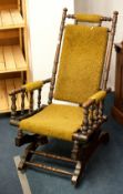 Edwardian rocking chair with turned frame and upholstered parts