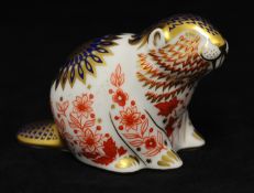 Royal Crown Derby Paperweight Beaver, 7.5cm, gold stopper