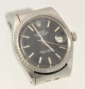 A Gents stainless steel Rolex Oyster Datejust Chronometer wrist watch with black dial
