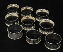 6 similar silver napkin rings and three other silver napkin rings, approx 157g