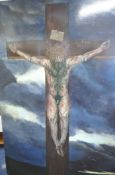 A large modern oil on board paintings `Christ` unframed 183cm x 122cm
