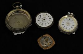 Silver and enamelled fob watch t/w with part watch, part case etc