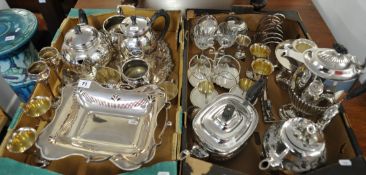 Quantity of silver plated wares including tea set, salver, toast rack and other tableware`s
