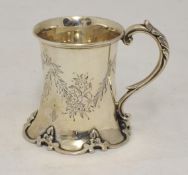 A Victorian silver and etched christening mug with flared base, 7cm, 96g