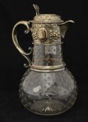 Silver plated and glass claret jug with star decoration, 25cm