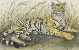 K.RYE 20th century watercolour `Tiger` 44.50cm x 71cm