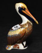 Royal Crown Derby Paperweight brown Pelican, height 13cm, silver stopper