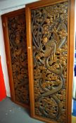 Five carved wood large panels decorated with Chinese designs approx 213cm x 76cm