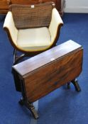 A low mahogany Sutherland tea table t/w x framed cane back chair