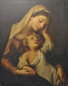 Early 20th century oil on canvas unsigned `Madonna and Child` 97cm x 65cm, and another small
