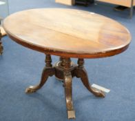 Victorian inlaid walnut loo table, oval top measures 117cm x 84cm (a/f)