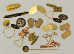 Various cufflinks including gold and other items