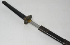 Japanese 20th century Katana Sword with black lacquered scabbard and handle, 102cm